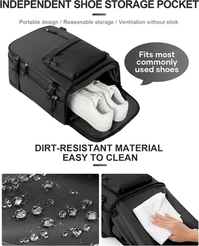 Vista 6 de WONHOX - Mochila grande, aprobada para vuelo, unisex, para viajes, trabajo, negocios o laptop, a1-Negro, Medium