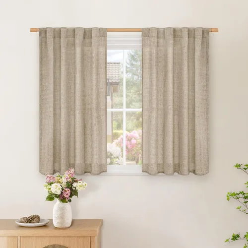 Vista 137 de BGment Cortinas cortas de lino marfil de 36 pulgadas de largo para ventanas de cocina, pequeñas cortinas texturizadas rústicas para café sobre