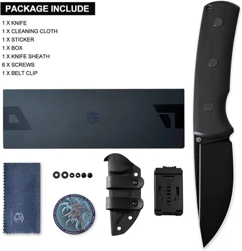 Vista 4 de Petrified fish PFP01F Beluga Cuchillo de hoja fija, hoja de satén N690 de 3.62 pulgadas, cuchillo de hoja fija G10/Micarta de 5.85 onzas para Negro