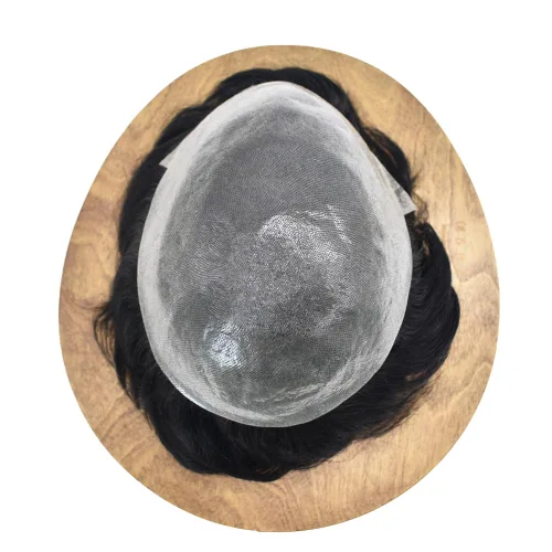 Vista 6 de Tupé de pelo para hombres, sistema de reemplazo invisible ultra fino de piel para hombre, protesis capilar para hombre, 8 x 10 pulgadas, #1 negro