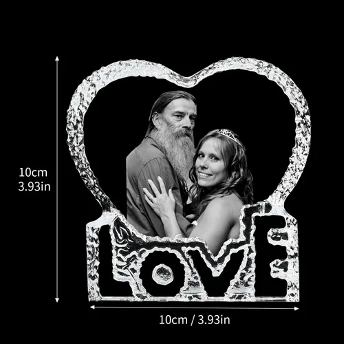 Vista 3 de Marco de fotos de cristal con tu propia foto y texto grabado, diseño de amor personalizado en forma de corazón, regalo de mesa, regalos de cristal