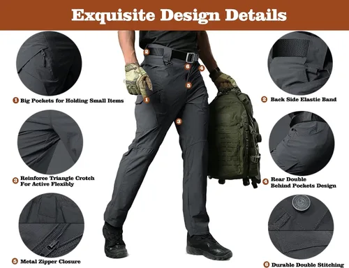 Vista 2 de MAGCOMSEN Pantalones de senderismo de trabajo para hombre con 9 bolsillos pantalones tácticos de secado rápido
