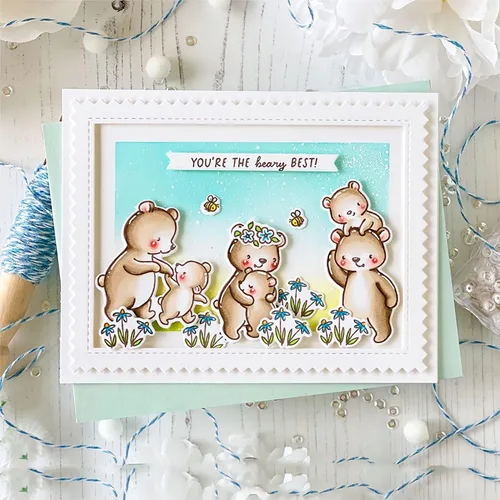 Vista 3 de Bear Hugs - Juego de sellos y troqueles para hacer tarjetas, sellos transparentes y troqueles de corte de metal para álbumes de recortes