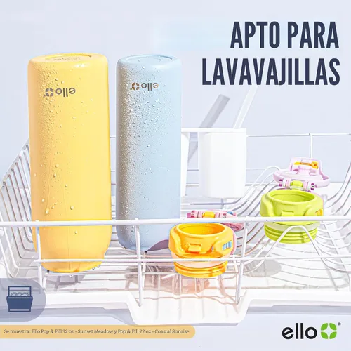 Vista 6 de Ello Pop & Fill botella de agua de acero inoxidable de 22 onzas con tecnología de llenado rápido, metal de doble pared y aislado al vacío, tapa