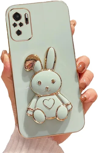 Vista 78 de Funda con soporte de conejo de corazón para Xiaomi Redmi A1, galvanizado suave TPU protector delgado a prueba de golpes con lindo conejito soporte