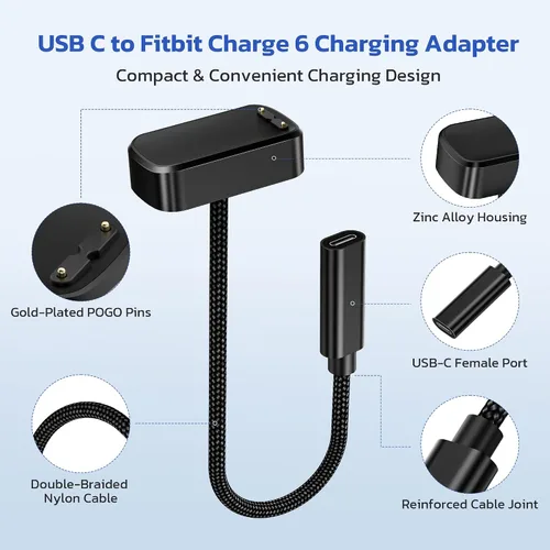 Vista 4 de RUXELY Cargador USB C para Fitbit Charge 6/Charge 5/Luxe, base de cable