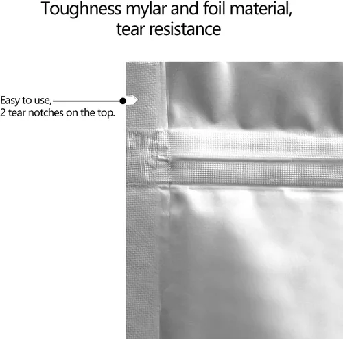 Vista 3 de Paquete de 100 bolsas de Mylar para almacenamiento de alimentos de 3.3 x 5.5 pulgadas, bolsas resellables a prueba de olores con ventana