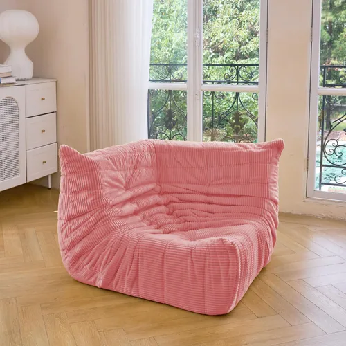 Vista 14 de N&V Fireside - Silla esquinera sin brazos, sofá de piso de pana suave de alta calidad, sofá de espuma para sala de estar, dormitorio y oficina Beige