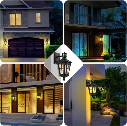 Vista 7 de Luz de pared para exteriores con sensor de movimiento, lámparas de pared de atardecer a amanecer, con vidrio ondulado de agua templada, lámpara
