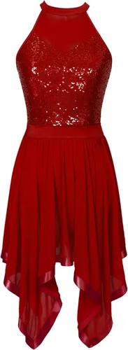Vista 3 de JEATHA Vestido de baile de ballet sin mangas para mujer, de malla ilusión, con lentejuelas, leotardo de jazz latino, ropa de baile