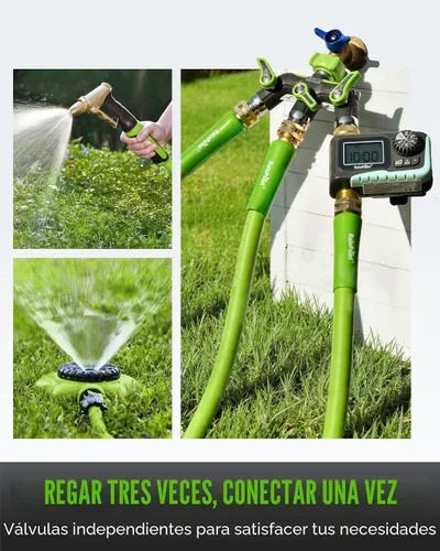Vista 7 de RAINPOINT Divisor de manguera de 3 vías, divisor de manguera de jardín 100% metal resistente con mango extra largo de 1.9 pulgadas y apagado Verde
