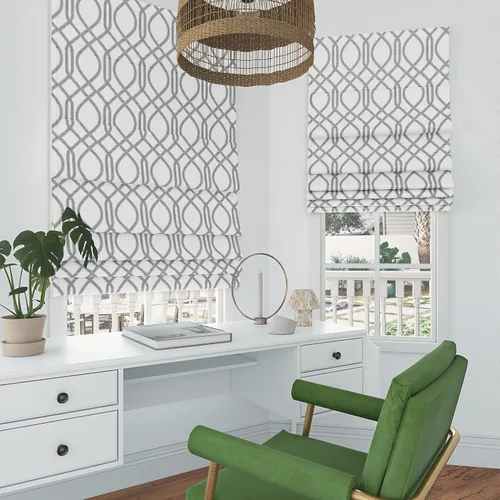 Vista 7 de Sun Zero Dyer Modern Trellis Total Blackout - Persiana romana sin cordón, 31 x 64 pulgadas, color blanco