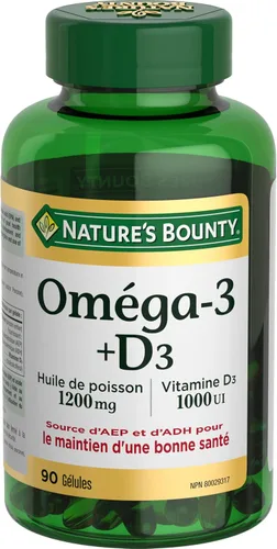 Vista 2 de Nature's Bounty Aceite de pescado Omega-3 + D3 1200 mg / Vitamina D3 1000IU 90 cápsulas blandas