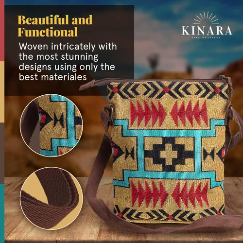 Vista 4 de Kinara Bolso cruzado tejido, diseño nativo americano del suroeste, patrón hermoso y único, tejido fino, elegante y funcional