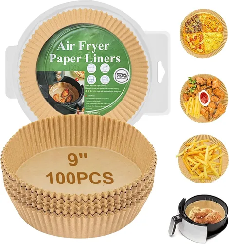 Vista 7 de Forro de papel desechable para freidora de aire, 100 piezas de papel pergamino natural de 6.3 pulgadas para freidora de aire, a prueba de aceite