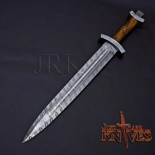 Vista 5 de Edición especial de EE. UU.: Hoja de acero de Damasco por encargo de 24 ", espada de daga ranurada de sangre doble (JRK72)