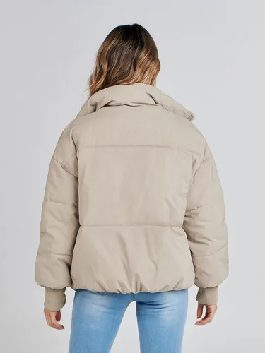 Vista 4 de Chaqueta MEROKEETY acolchada de invierno, con cremallera y bolsillos para mujer, abrigo corto y holgado