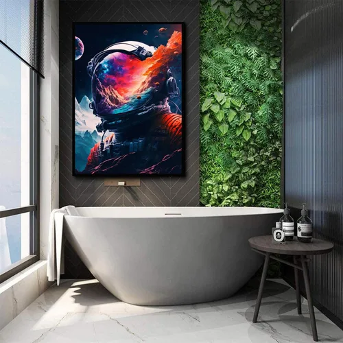 Vista 7 de Arte de pared de astronauta abstracto divertido póster de astronauta colorido universo fantástico pintura espacial impresiones surrealismo planetas