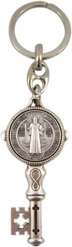 Vista 4 de Llavero colgante en forma de llave con medalla de San Benito Jubileo, 4 1/4 pulgadas