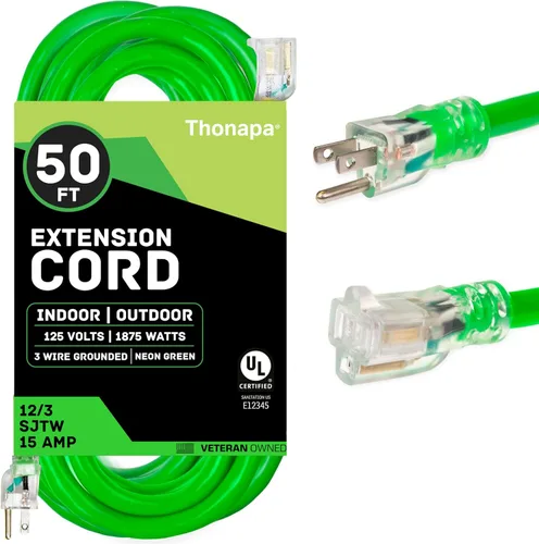 Vista 14 de Thonapa Cable de extensión de calibre 12 de 6 pies para exteriores, resistente 12/3, extremo iluminado SJTW Cable negro, 3 clavijas, enchufe a