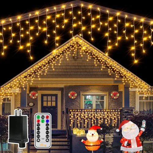 Vista 11 de Ollny Luces de carámbano de 504 LED/41 pies, blancas cálidas y frías, con control remoto, 8 modos, temporizadores, impermeables, colgantes