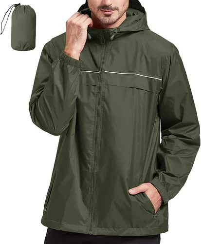 Vista 37 de SWISSWELL Chaqueta impermeable para hombre, rompevientos, ligera con capucha para uso diario casual