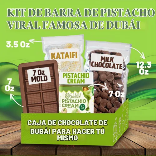 Vista 5 de Kit de DIY para Barra de Chocolate de Dubái – Incluye molde, 12.3 oz de obleas para derretir, 3.5 oz de kataifi, 7 oz de crema de pistacho – Kit