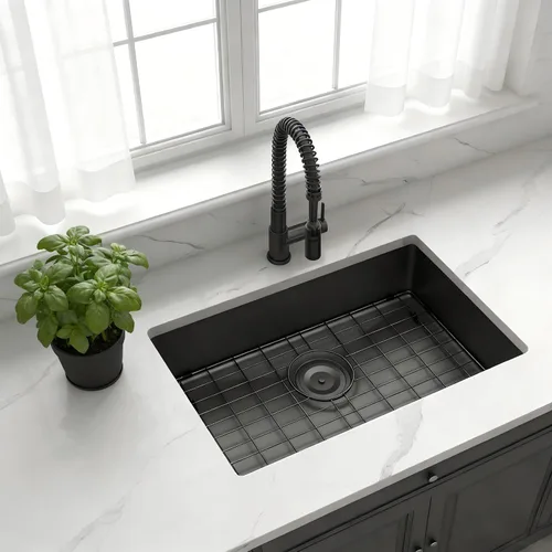 Vista 9 de Kitsitchen SUS304 - Fregadero de cocina negro para autocaravana, fregadero de cocina de acero inoxidable para montaje inferior, 23 x 16 x 7