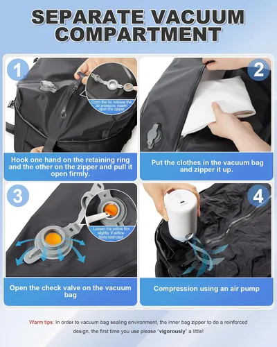 Vista 3 de winspansy Mochila de viaje esencial de viaje con bomba de aire, bolsas de compresión para viajes, transporte aprobado por vuelo, mochila