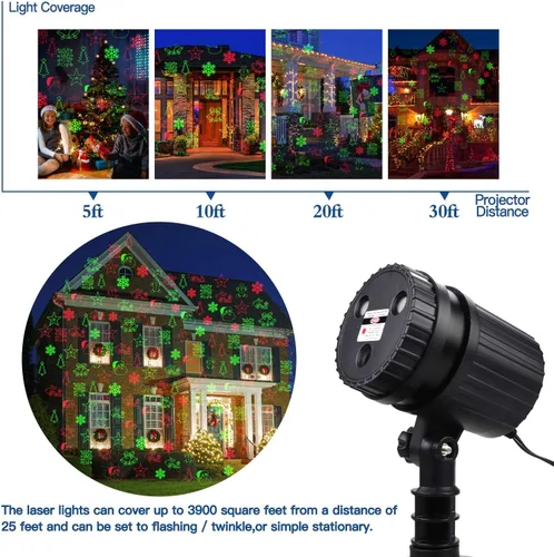 Vista 11 de Luces de proyector láser de Navidad, luces de proyección LED de 8 patrones con control remoto, proyectores de paisaje, espectáculo de estrellas