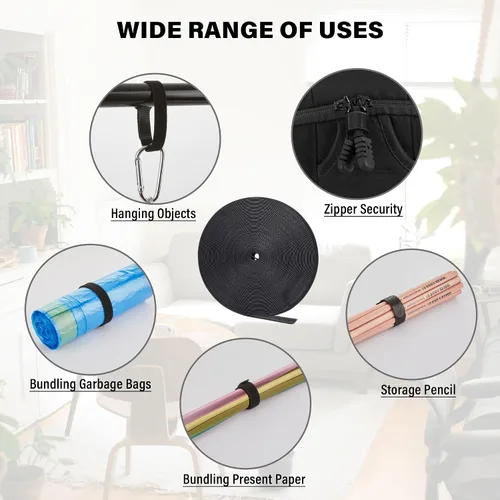 Vista 6 de Rollo de gancho y bucle de 48 pies x 1/2 pulgadas, bridas de sujeción reutilizables, correas de cables multiusos para organizar el hogar, la oficina