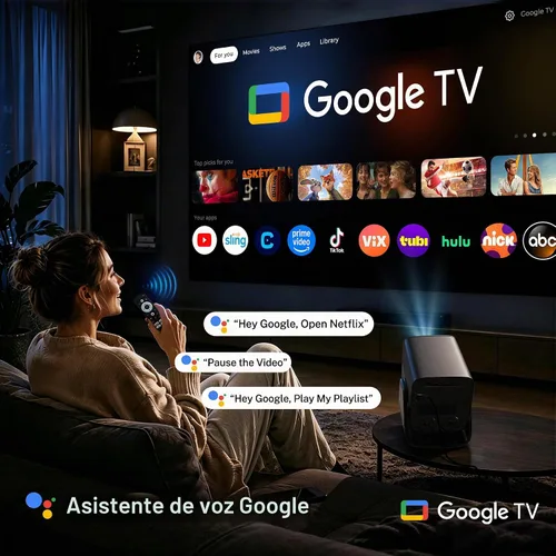 Vista 2 de 1200 ANSI Google TV-Licensed Projector, 4K/8K Input Support, Dual 36W Dolby