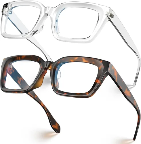 Vista 11 de Square Blue Light Glasses for woman Chunky Oversized negro (Black&Clear)