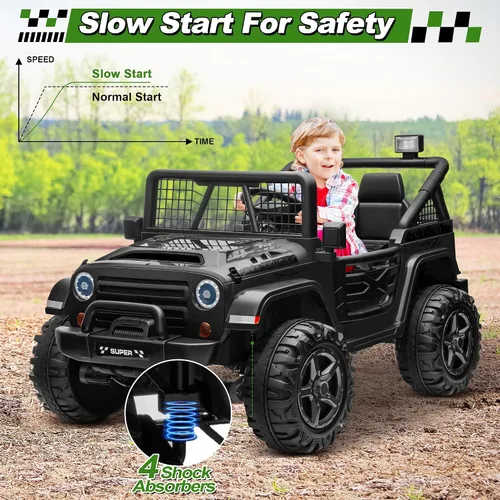 Vista 7 de Auto de paseo de 24 V con control remoto, camión conmutable XL de 2 plazas 4WD/2WD con motor de 4 x 200 W, asiento de 20 pulgadas de ancho, ruedas