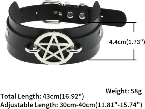 Vista 2 de Multicolor PU Simulated Leather Silvert-tone Pentacle Star 4.4cm Wide Adjustable Collar Choker Necklace