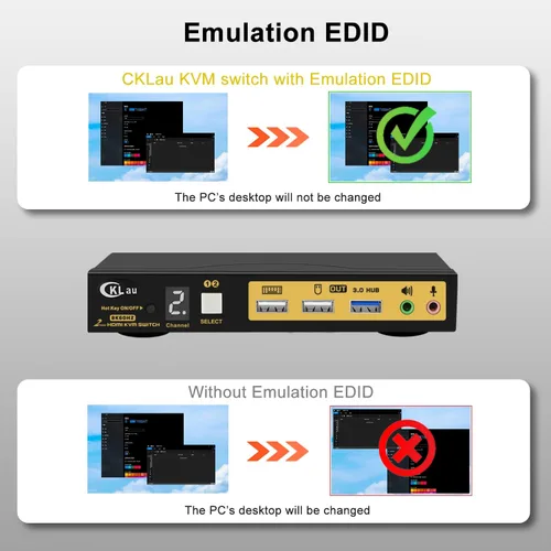 Vista 2 de Conmutador KVM USB 3.0 de 2 puertos HDMI 2.1 8K@60Hz 4K @144Hz con audio, salida de micrófono y cables compatible con conmutación de teclas