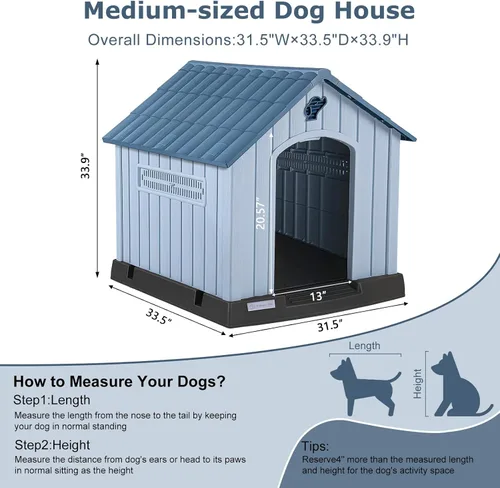 Vista 2 de LEMBERI Casa de perro de plástico impermeable duradera para perros de tamaño pequeño a mediano, caseta para perros para interiores y exteriores