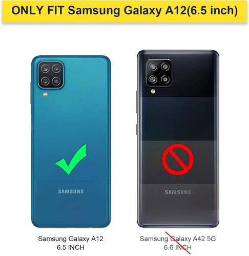 Vista 2 de Jeylly Funda para Galaxy A12 con cubierta deslizante para cámara, protector de pantalla de vidrio templado, protección híbrida de policarbonato duro