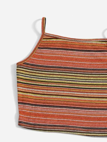 Vista 4 de MakeMeChic Camiseta corta a rayas para mujer, estilo casual, tirantes delgados, chaleco sin mangas