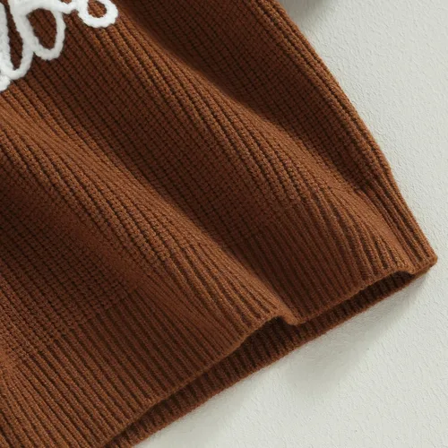 Vista 6 de Suéter de punto para bebé niño y niña, mameluco con patrón de bordado de letras, sudadera de otoño