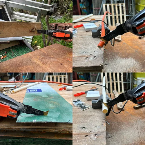 Vista 5 de XXGO 3 piezas extra larga corte de metal titanio oscilante multiherramienta hoja Lo mejor para cortar clavos de metal de plástico de madera en un