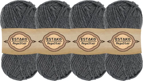 Vista 47 de Estako Megastar, 3.52 Oz (100g) de hilo de acrílico 75% y lana 25%, suave, peso grueso voluminoso #5 para crochet y tejer 120 yardas (110m)