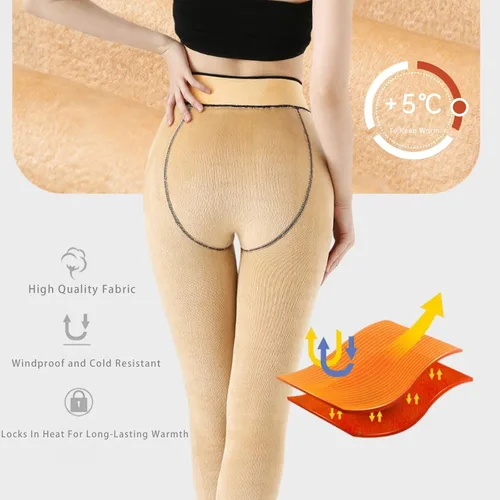Vista 7 de Medias con forro polar para mujer, medias negras gruesas para invierno