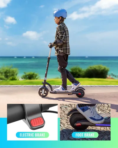 Vista 2 de Gyroor H40 Kids Electric Scooter, 180W Motor, Up to 10 MPH, LED Display & Colorful Lights, Adjustable Height, for Boys & Girls Ages 8-12, Great Tono