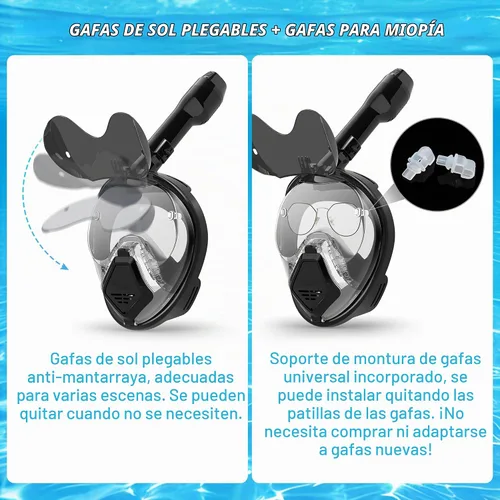 Vista 4 de Devilfish Full Face Snorkel Mask Adults, Dry Top System Snorkeling Set with Foldable Sunglasses, 180 Degree Panoramic View Snorkel Gear, Scuba