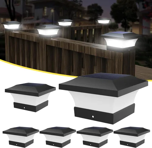 Vista 12 de T-SUN - Luces solares de poste, luces impermeables al aire libre para postes de madera de 4 x 4, iluminación LED blanca de 6000K, para cubierta