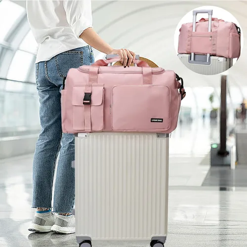 Vista 8 de Eslcorri Bolsa de deporte para mujeres y hombres, mochila deportiva con compartimento para zapatos y artículos húmedos, bolsa de fin de semana