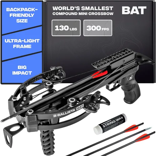 Vista 12 de BALLISTA BAT Compound Mini Crossbow - Small Crossbow for Hunting, Fishing and Target - 300 FPS, 130 Lbs, 2.46 lbs