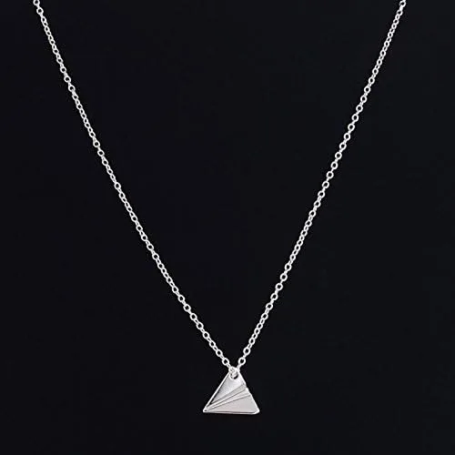 Vista 7 de YOOE - Collar de avión de papel de origami triangular, collar de avión de papel geométrico, collar de avión de papel triangular simple para mujeres