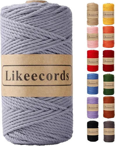 Vista 11 de Likeecords Cordón de algodón para macramé de 3mm x 100 metros, hilo torcido de 3 hebras, cuerda de macramé, hilo de algodón para macramé, cuerda